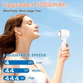 ELZO Portable Ac Fan With Ice Cooling 5000mAh, 2 in 1 Hand Fan, Pocket Mini Desk Fan USB Rechargeable for Home Office Travel Outdoor, Gifts for Women White