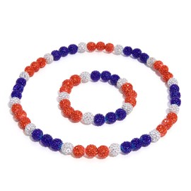 DERAKUS Baseball Necklace 18in Baseball Chain and Bracelet Set Beaded Necklace Pollyanna for Men Women Bling Rhinestone Drip (Orange+Blue+White)