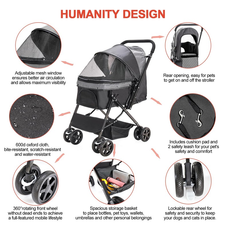 LPOTIUS Lightweight Dog Stroller with Reversible Handle for Medium Small