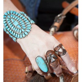 Gray Wolf Collections Thunderbird Leather Ring, Hand Tooled, Dyed, Southwestern Western Design