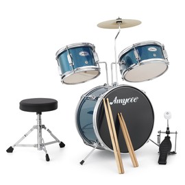 Senfot Drum Set, 1 Wood/Metal AD-150 Three Drums Set, Jazz Rock Includes Bass Drum, 2 Toms, Cymbal, Drum Sticks, Bass Pedal and Stool, Percussion Musical Instrument Birthday Playsetl (Blue, 3-Piece)