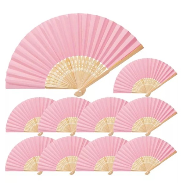 Qirmizi 12 Pack Hand Fan, Bamboo Folded Hand Fan Pink