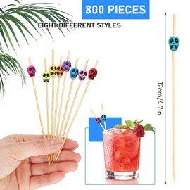 800 Pcs Cocktail Picks, 4.7 Inch Toothpicks for Appetizers, Bamboo Cocktail Sticks Skewers for Drinks, Desserts, Charcuterie, Christmas Party Fancy Toothpicks, Skull Mini Food Picks Decorative
