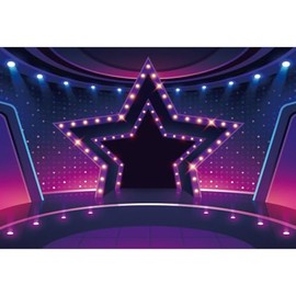 OFILA Show Stage Backdrop 8x6ft Fabric Talk Show Backdrop Rockstar Theme Music Party Backdrop Kids Music Party Background Karaoke Night Backdrop, Clear