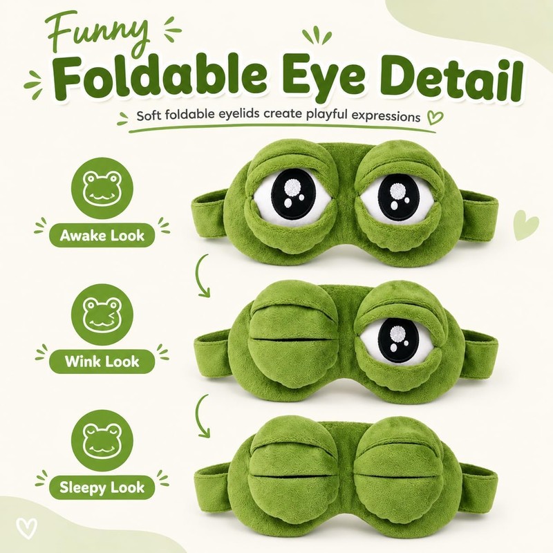 Antifaz para Dormir Gracioso, 3D Frog Sleep Mask, Cute Plush