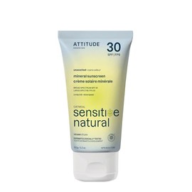 ATTITUDE 100% Mineral, Non-Nano Zinc Oxide Sunscreen - SPF 30 | EWG VERIFIED Sunscreen, Fragrance-Free, Vegan, Hypoallergenic and Dermatologically Tested | For Sensitive Skin (5.2 oz)