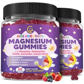 (2 Pack) Magnesium Glycinate Gummies for Kids & Adults, Sugar Free Magnesium Glycinate 400/200mg Supplement with Chamomile, Lavender, L-Theanine & GAB