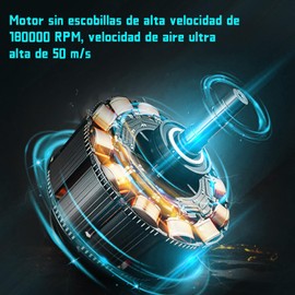 Mini Sopladora de Aire inalambrica Recargable,50 M/S Potente Ventilador de Super Turbo Jet Fan Mano 180000 RPM,Motor sin Escobillas,10 Tipos Cepillos Limpieza y 3 Tipos Boquillas,para Limpiar el Hogar