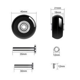 Akunsz Wheels, Replacement Suitcase Caster, Suitcase, Carry Bag, Tire Replacement, Repair, Replacement for DIY, Replacement Wheels, Silent Series, Diameter 1.8 inches (45 mm), Width 0.7 inches (18 mm), Set of 4 (45 mm)