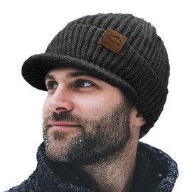 Clakllie Beanie Cap with Visor Daily Knit Warm Hat Goggles Trendy Newsboy Ski Cap Cold Weather Winter Hat,Black