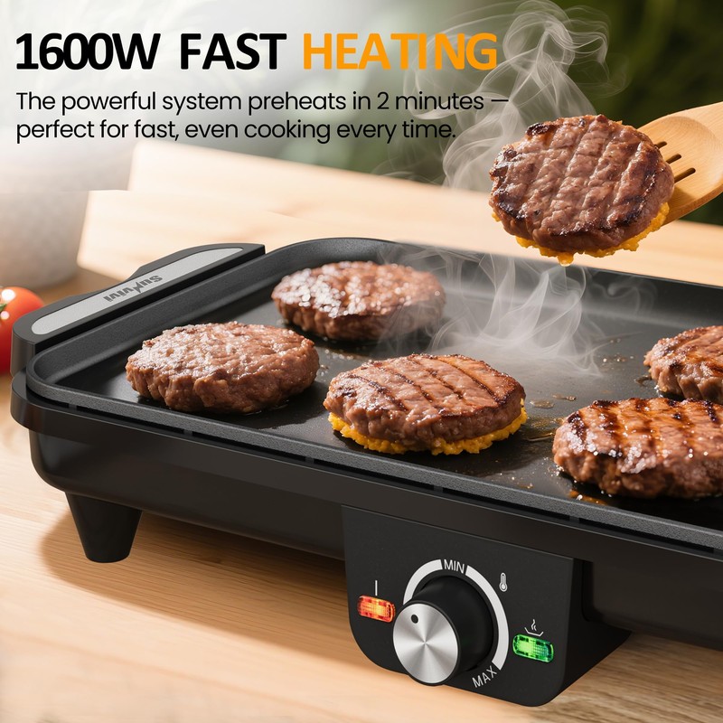 Sunvivi Electric Griddle Flat Grill: Indoor Grill with 2 Adjustable