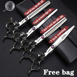 Japanese Professional Imports 440c Hairdressing Scissors Steel Hair Scissors 6/7 Inch Scissors - Hairdresser Dedicated Hair Scissors (7-Inch 4 Pieces-A)