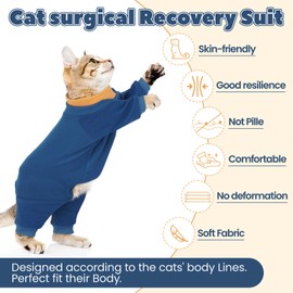 ADNIKIA Cat Hair Sticky Onesie, Prevent Hair Loss Cat Pajamas, Long Sleeves Anti-Licking & Skin Disease Recovery Suit for Cats, Sphynx Clothes Costumes Outfits for Pet