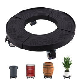 Commercial Products Trash Can Dolly with 4 Wheels - Adjustable 440lbs Load Capacity Heavy Duty Wheels for Barrel Dolly: 15-23 Inch Round - Multi Functional Plant Black