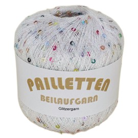 Sequins Beading Yarn on 25 g Ball in Various Colours (White Irisé with Sequins in Multicolour)