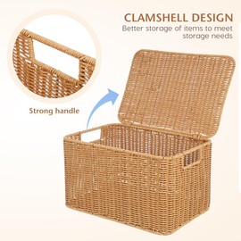 Alipis Woven Seagrass Wicker Rattan Storage Basket with Lid,Handwoven Decorative Storage Boxes with Lids Stackable Woven Bins Display Boxes Boho Home Decoration for Shelf Closet, T510314ONN82O