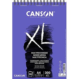 CANSON XL Textured Medium Grain 300gsm A4 Mixed Media White Paper Pad, 30 Sheets, Ideal for Professional Artists & Students