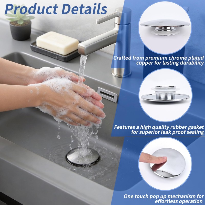 ACKKOR 2 Pcs Universal Pop Up Sink Plug Replacement, 66mm