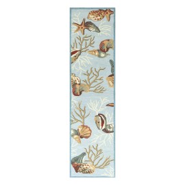 Homeroots 8' Blue Seashell and Coral Hand Tufted Runner Rug