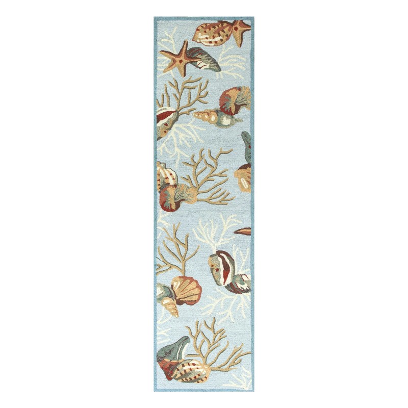 Homeroots 8' Blue Seashell and Coral Hand Tufted Runner Rug