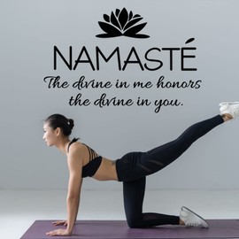 Namaste The Divine in Me Honors The Divine in You Wall Decal, Vinyl Stickers Removable Art DIY Sticker, Inspirational Quote Mural for Bedroom Living Room Office Home Window Decoration