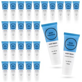 RSQAZQ 60 Pcs Travel Size Body Wash, Individually Wrapped Bulk 1 oz Mini Shower Gel - Nourishing Cleansing Toiletries for Men & Women, Ideal for Hotel, Camping, Vacation, Homeless Amenities