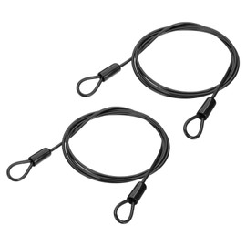 PATIKIL 3/16" Dia Vinyl Coated Stainless Steel Cable with Loops, 2 Pcs 7 ft (79") Flexible Wire Rope Security Chain Lanyard Lock for Outdoor Stage Lighting Luggage Lock, Black