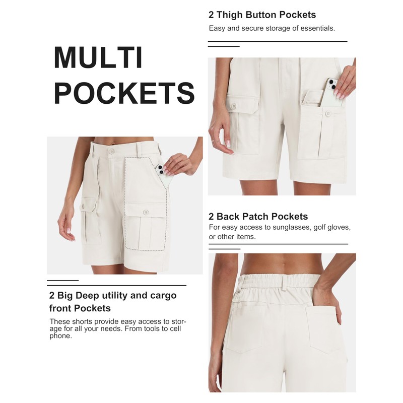 MoFiz Women's Cargo Pants Pockets Cotton Shorts Loose Fit Hiking