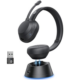 FXWONTY Wireless Headset, Bluetooth Headphones with Mic(AI Noise Cancelling), 65 Hrs Working Time with USB Dongle, Wireless Headset with Mic for Work from Home/Computer/Laptop/PC/Android