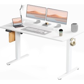 Custom Desk Creations Electric Standing Desk - 55 x 24 inch Adjustable Sit to Stand Up Desk - White