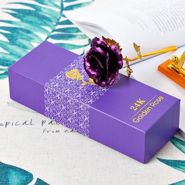 5 Eagles 24k Gold Dipped Rose Rare with Transparent Love Stand Romantic Gift Long Stem Eternity (Purple)