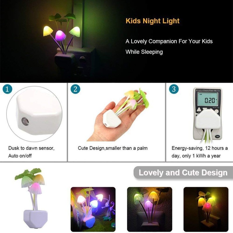 [2 Pack] Plug in Wall LED Mushroom Night Light Lamp