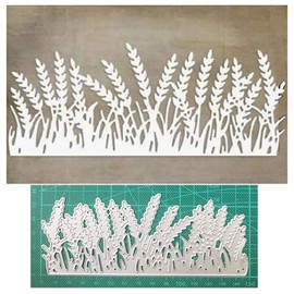 Wildflower Wheat Grass Border Metal Die Cuts, Wheat Grass Border Cutting Dies Cut Stencils Card Paper Craft DIY Template Metal Cutting Dies Album Embossing Paper Dies for Card Making Scrapbooking