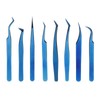 8pcs Eyelash Tweezers Stainless Steel Fine Tip Ergonomic Blue Titanium