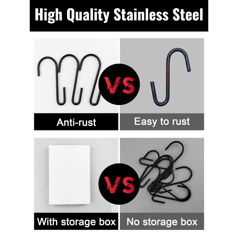 Sheryl&Rain Pack of 12 S Hooks, Black, Stainless Steel Hooks