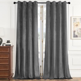 ChrisDowa Grey Velvet Curtains - 108 Inch Long, 2 Panel Set, Thermal Insulated, Room Darkening for Living Room & Bedroom