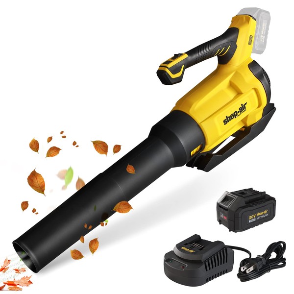 SHOP·AIR 20V Cordless Leaf Blower, 450CFM/110MPH Brushless Blower with Variable
