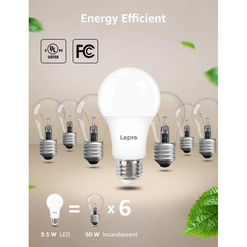 Lepro Dimmable LED Light Bulbs 60 Watt Equivalent, 9.5W 800LM
