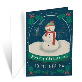 Prime Greetings Christmas Card Nephew, Made in America, Eco-Friendly, Thick Card Stock with Premium Envelope 5in x 7.75in, Packaged in Protective Mailer