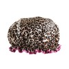 Reusable Waterproof Shower Cap - Double Thick, Leopard Red Border