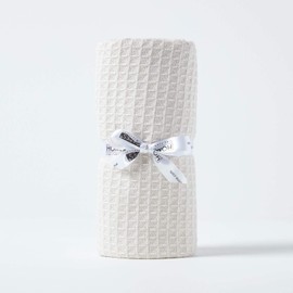 HOMESCAPES - 100% Organic Cotton Waffle Throw - Natural - 125 x 150 cm - Super Soft Combed Cotton