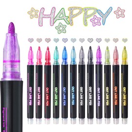 12 Piezas Rotulador de Contorno de Doble Línea Bolígrafo de Doble Línea Resaltadores para Pintar Bolígrafos Mágicos Plumones Punta Colorear, Dibujar, Hacer Carteles, Tarjetas de Navidad, DIY