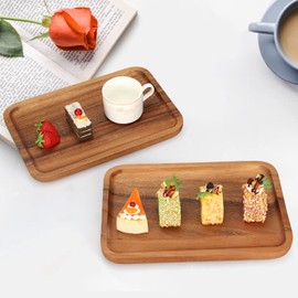 2 Pcs Acacia Wooden Serving Platter for Party Rectangle Food Dishes Trays Decorative Wood Plates Rectangular Snack Platter Fruit Tray for Decor Serving Cheese Boards Charcuterie Boards