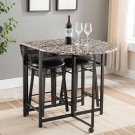 Kings Brand Furniture Atkins 3 Piece Pub Dining Set, Modern Oval Bar Table with 2 High Top Bar Stool - Dining Table with Kitchen Counter Height Metal Stools Top Bistro (Black)