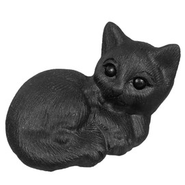 TUMBEELLUWA Sitting Black Obsidian Cat Statue Animal Sculpture for Home Decor, Hand Carved Kitten Figurine Cat Lover Gifts for Women Men