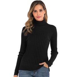 Enjoyoself Womens Turtleneck Sweater Winter Jumper Long Sleeve Pullover Knit Ribbed Sweater Knitwear Tops A-Black