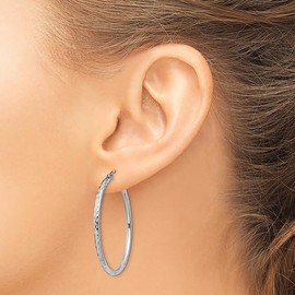 925 Sterling Silver 2mm Round Large Hoop Earrings