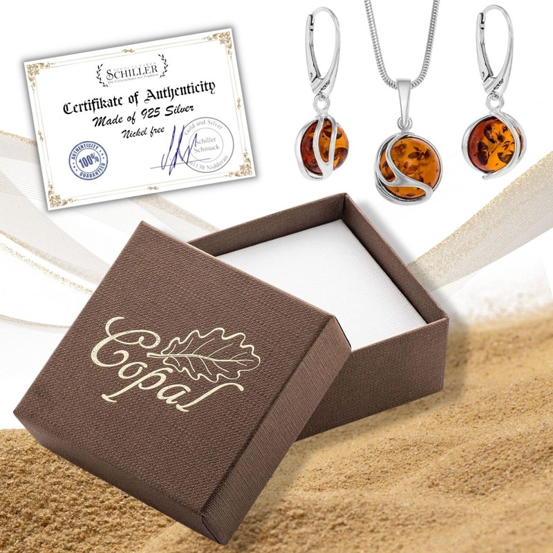 Womens Amber Jewelry Set With Adjustable Snake Chain And Spherical