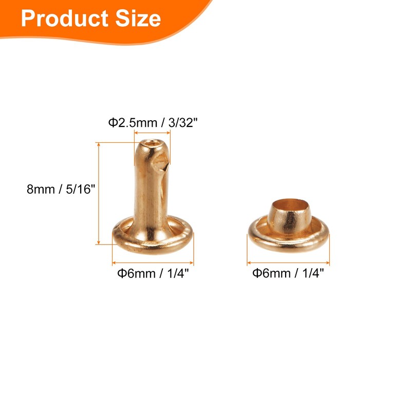 HARFINGTON 100 Sets Double Cap Leather Rivets, 6x8mm Round Cap