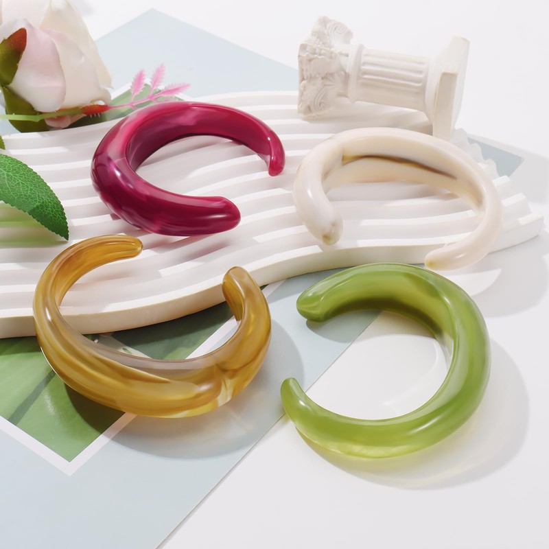 Firstmeet Chunky Bold Open Cuff Acrylic Bangle - Oversized Wrist